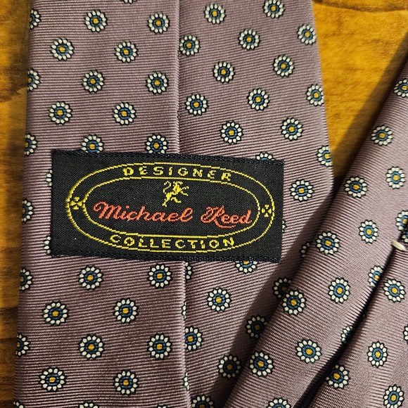 Michael Reed Collection 100% Silk Men's Tie Purple Floral Geometric Pattern 56" - Picture 3 of 5